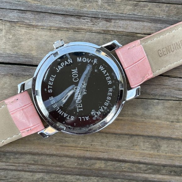 Techno Women Watch Pink Leather Band Analog Multifunction Ladies Wrist Watch - Picture 10 of 12